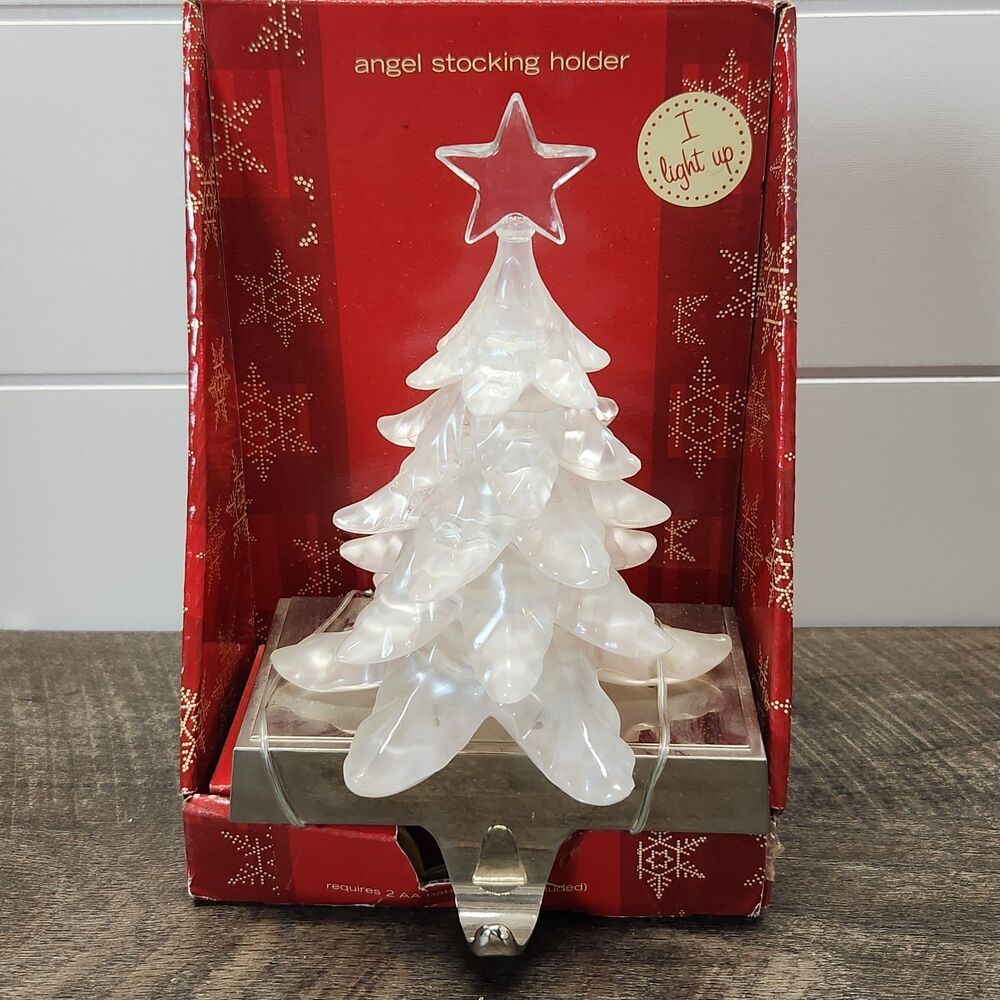 Vtg 2001 Target Light Up Acrylic Christmas Trer Stocking Holder Hanger In Box